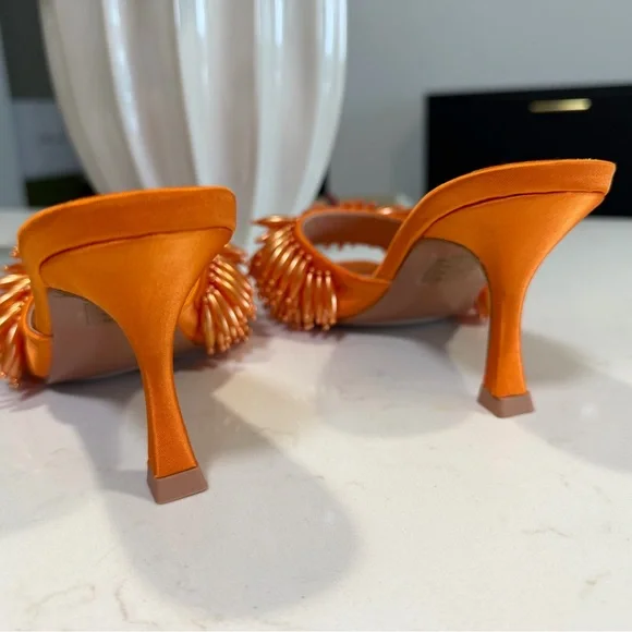 Miss Lola Ewan Orange Beaded Fringe Kitten Heel - Picture 6 of 7